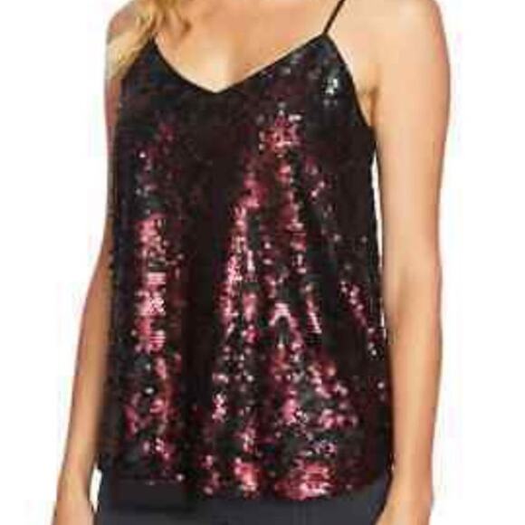 New 1.STATE Sequin Cami Top Dramatic Pause small V-Neck black burgundy camisole - Picture 1 of 12